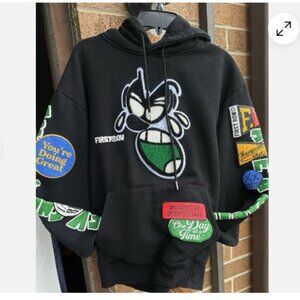irst Row Men's Embroidered Seek Inner Peace Black Pullover Hoodie Sz S